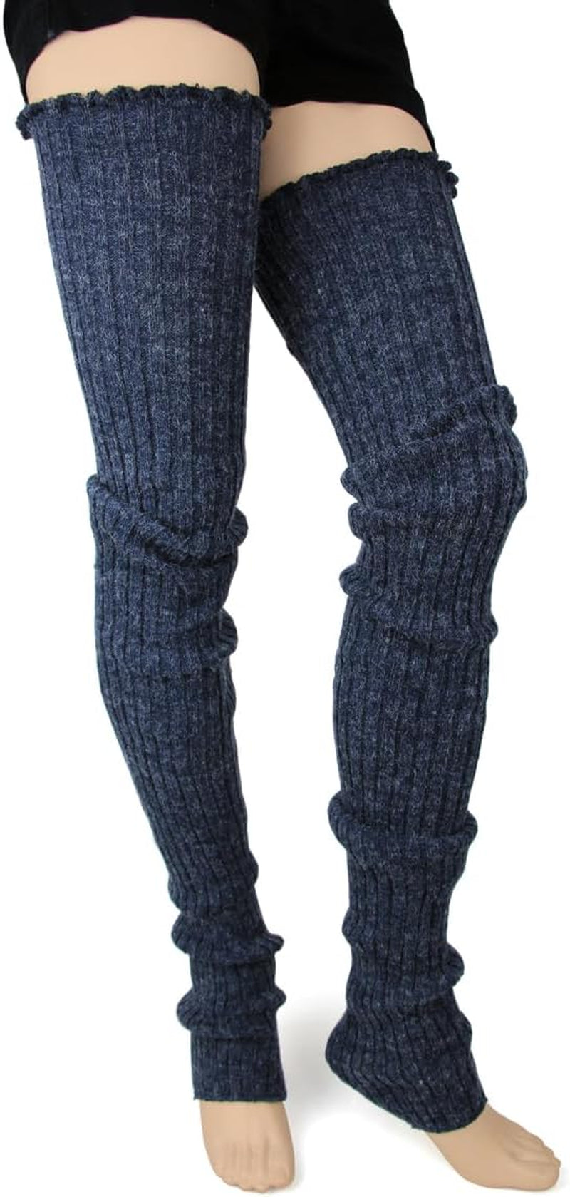 Women'S Cable-Knit Leg Warmers (Denim, Super Long)