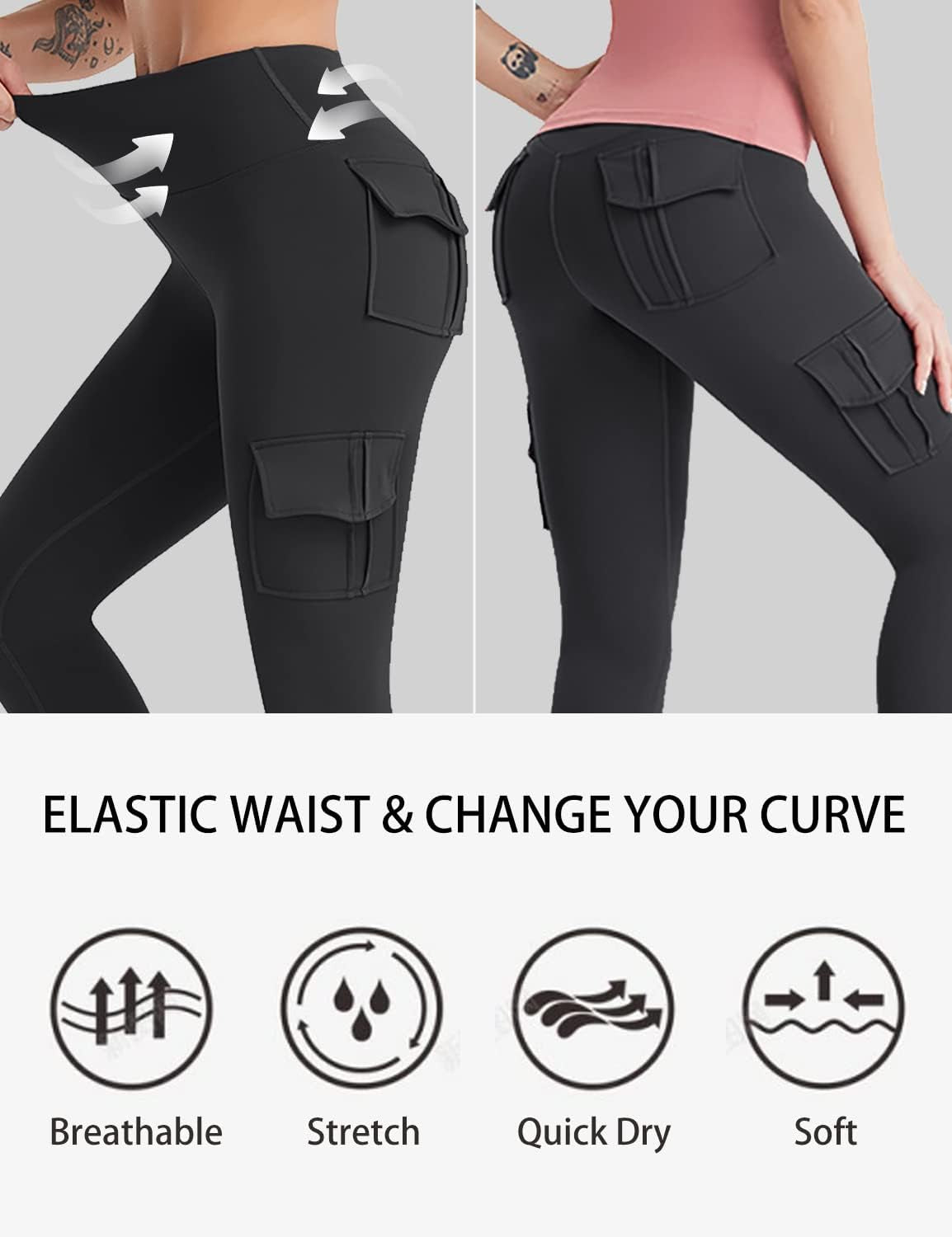 Cargo Leggings with Pockets for Women High Waisted Yoga Workout Lounge Pants XS-2XL